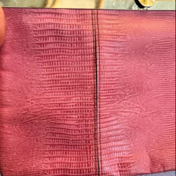 Vintage Mid Century Leather Pink Shoulder Clutch Snakeskin Pattern - Picture 7 of 8